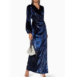 MARIA LUCIA HOHAN Assia Velvet Wrap Evening Gown Navy Size NWT Size Small